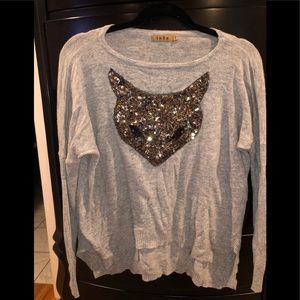 Grey Sweater with sequin fox 🦊